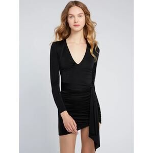 ALICE + OLIVIA Kyra Deep V Drapey Long Sleeve Mini Dress
